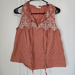 Mine Terracotta Embroidered Sleeveless Blouse Size L